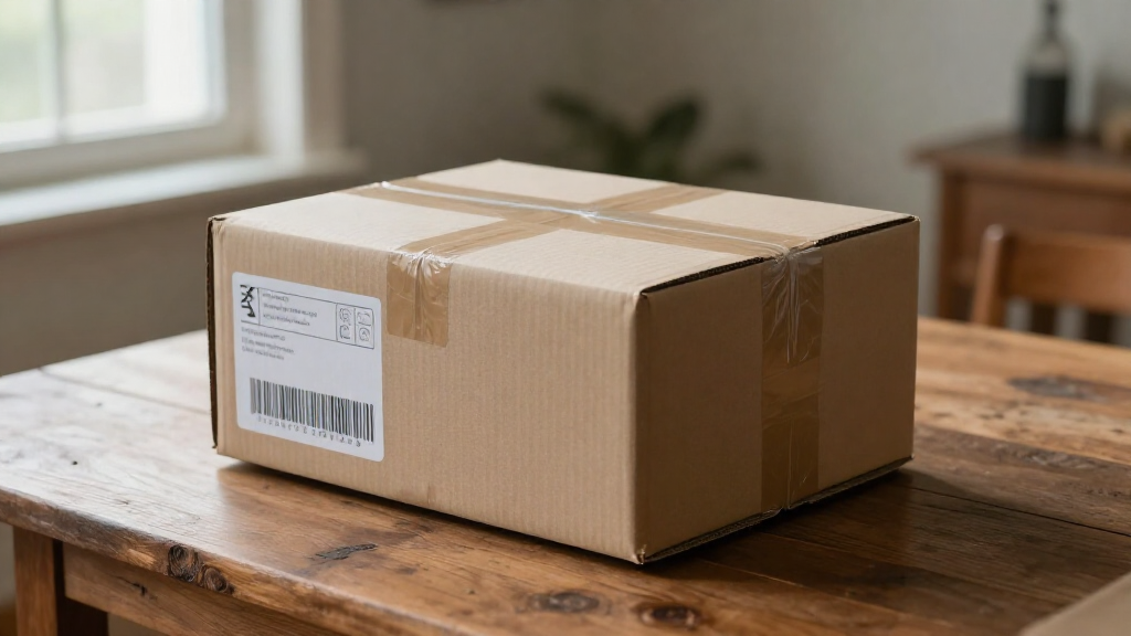 Крупный план упакованной посылки AliExpress на деревянном столе